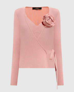 Twinset Рожевий комплект з кардигану та топа в рубчик 261AP3105