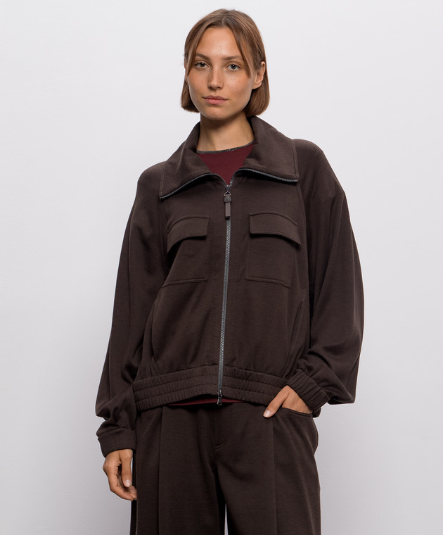 Brunello Cucinelli Коричневая спортивная куртка с шелком MP828B2B06 изображение 3