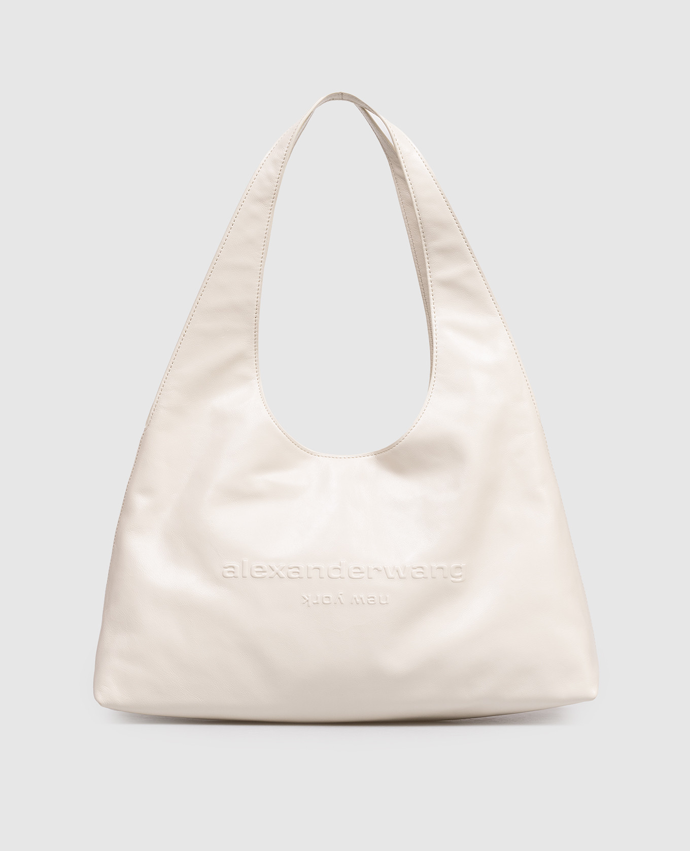 Кожаная сумка-хобо цвета айвори с фактурным логотипом