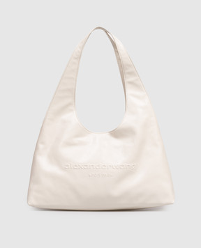 Alexander Wang Шкіряна сумка-хобо кольору айворі з фактурним логотипом 20226K62L