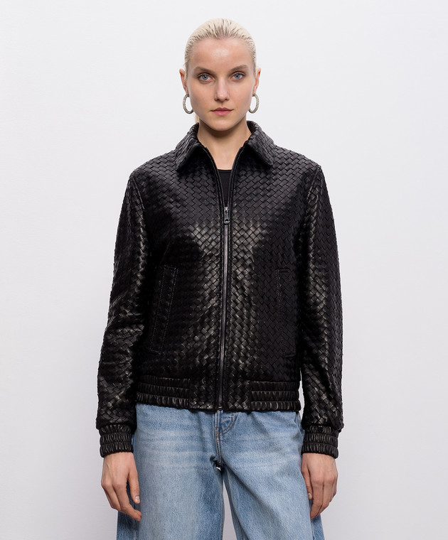 Babe Pay Pls Черная кожаная куртка с плетением 2402BOTBOTTEGA изображение 3