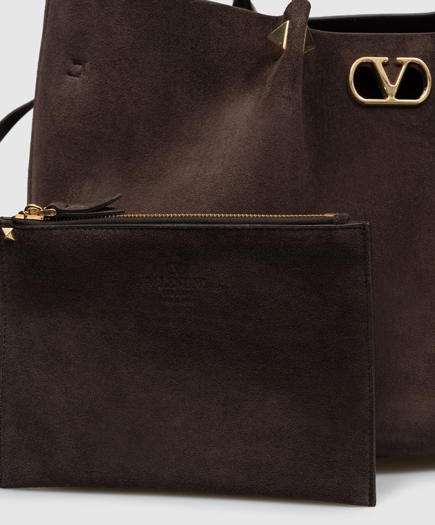 Valentino Коричневая замшевая сумка-тоут VLogo 9W2B0T82AHA изображение 7