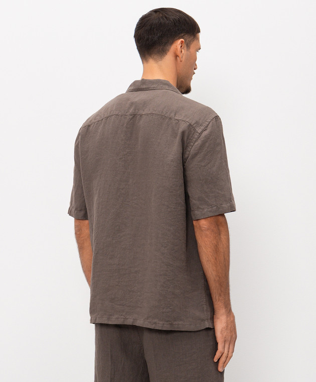 Peserico Рубашка коричневая с короткими рукавами из льна R56049T002494 изображение 4
