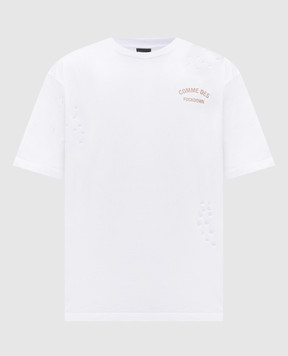 Comme des Fuckdown Біла футболка з принтом логотипа та проріхами FMS6CFABM01923