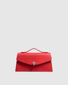 Alexander McQueen Черная кожаная сумка Skull с тиснением под кожу крокодила 8746191HBT2