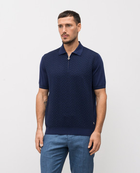 Stefano Ricci Синее поло с шелком в узор K212037P31F26193