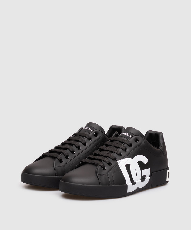 Dolce&Gabbana Чорні шкіряні кросівки Portofino з контрастною монограмою CS1772AC330 зображення 2