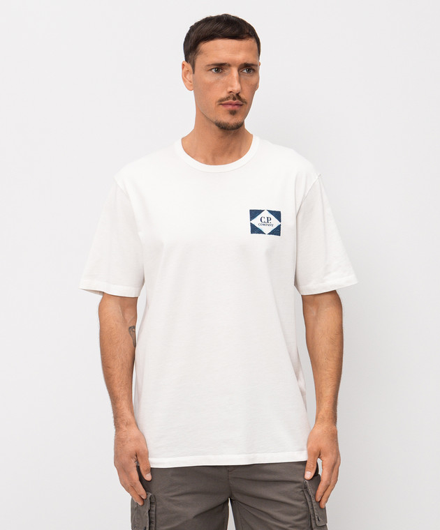 C.P. Company Футболка цвета айвори с принтом логотипа MTS267A110656W изображение 3