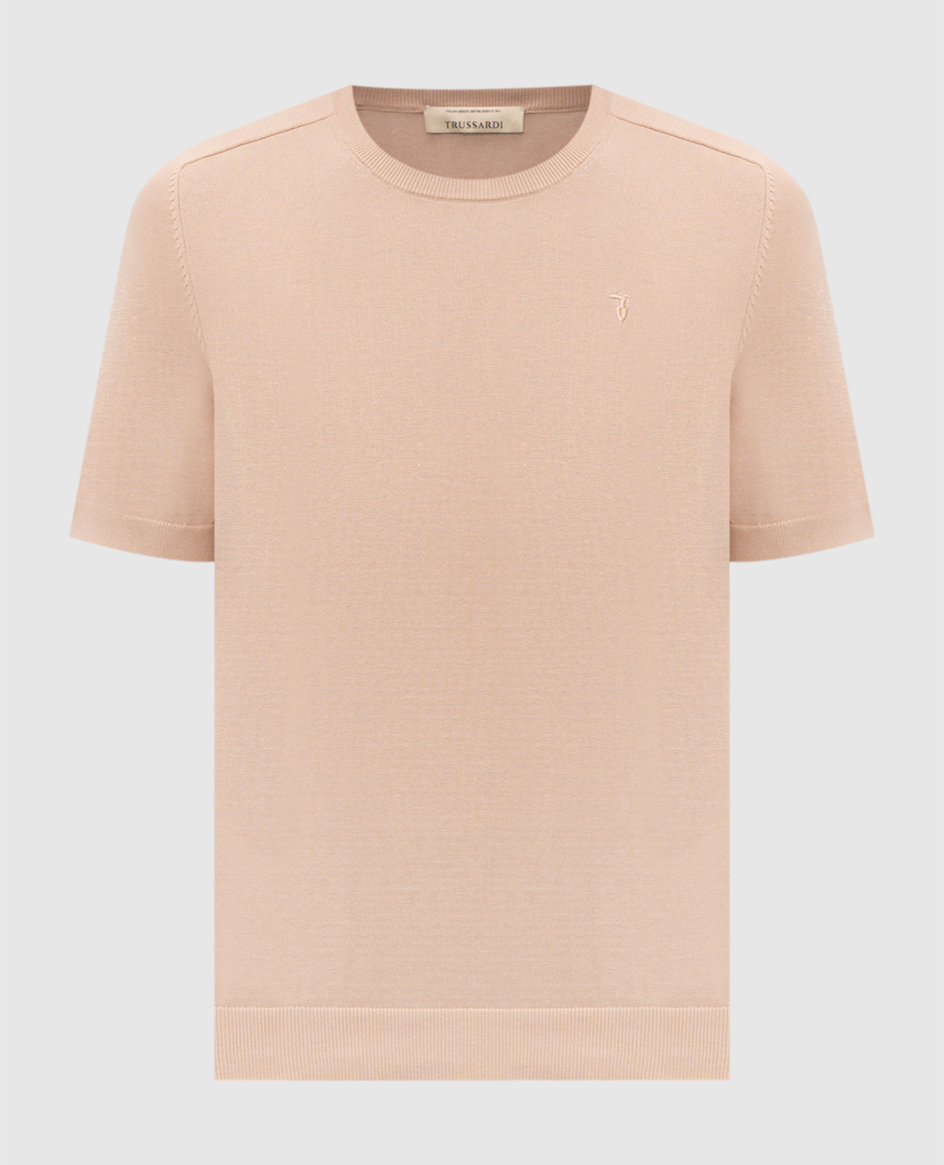 Бежевая футболка с шелком с вышивкой эмблемы