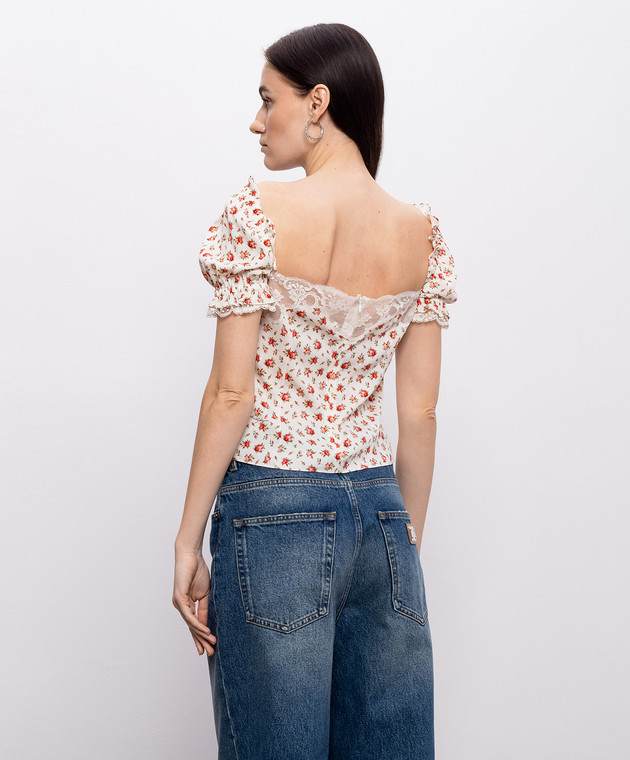 Dolce&Gabbana Білий топ із шовком в принт з мереживом F7BK1TFSA79 зображення 4