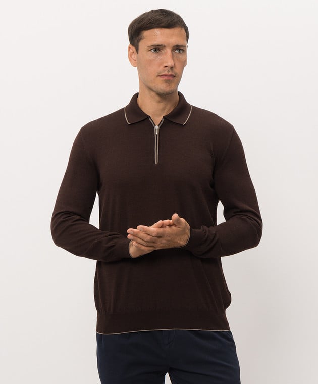 Bertolo Cashmere Коричневое поло из шерсти и шелка 902636002587 изображение 3