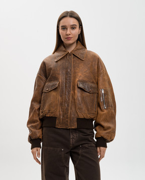AMIRI Коричнева шкіряна куртка з вінтажним ефектом AWOUJA1008