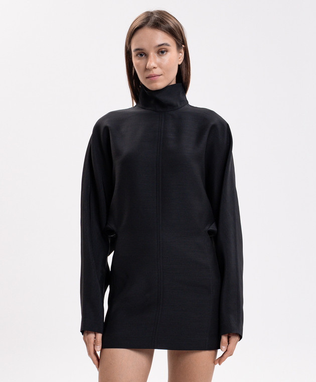 Carven Черное платье мини из шерсти и шелка 6262K21110 изображение 3
