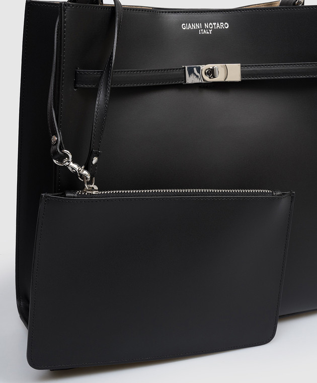 Gianni Notaro Черная кожаная сумка RUGA с принтом логотипа 255RUGANIKEL изображение 4
