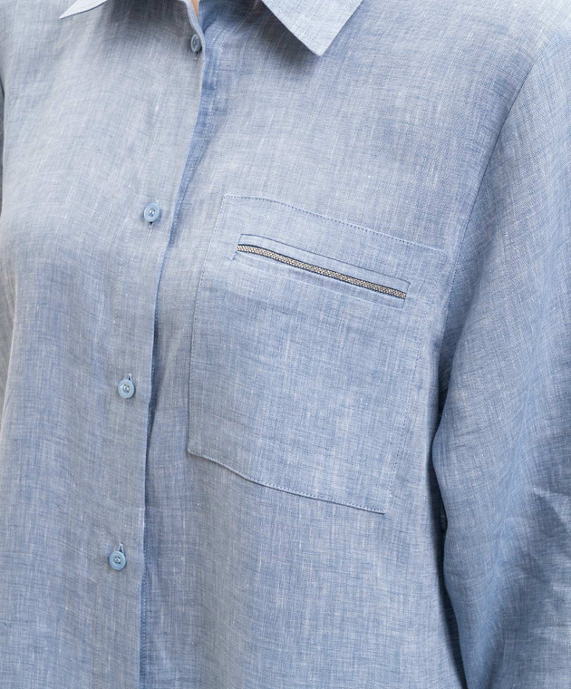 Peserico Блакитна подовжена сорочка з льону з розрізами S0649702600 зображення 5