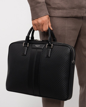 Serapian Черный кожаный портфель с тиснением монограммы SRSTSMLL739937ACG2
