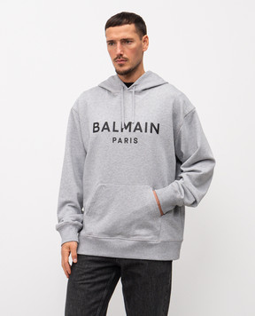Balmain Серое меланжевое худи с принтом логотипа GH1JR007BD46