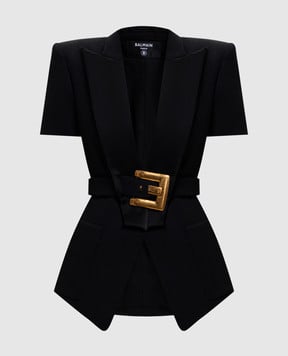 Balmain Черный жакет из шерсти с короткими рукавами GF1SB225ME54