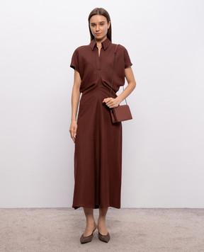 Brunello Cucinelli Коричневое платье миди с льном MH126A5426