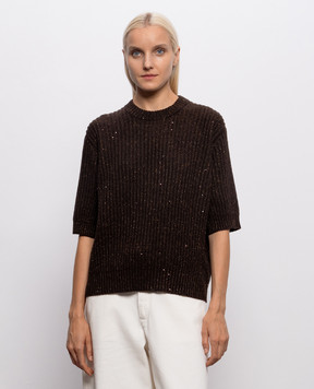 Brunello Cucinelli Коричневий в'язаний топ з кашеміру та вовни MBM753520