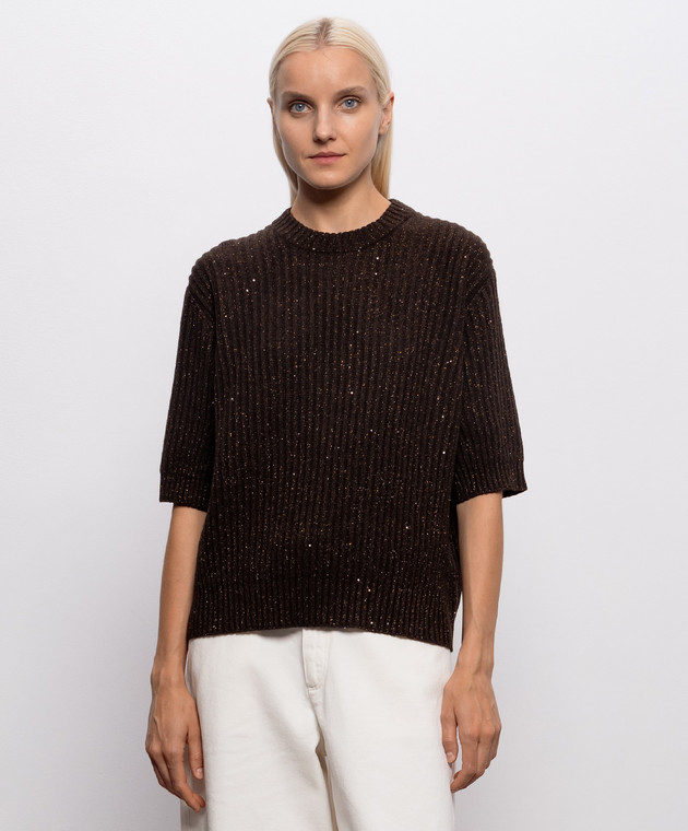 Brunello Cucinelli Коричневий в'язаний топ з кашеміру та вовни MBM753520 зображення 3