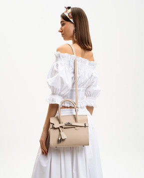 Gianni Notaro Бежева шкіряна сумка-сетчел Ruga з підвіскою 414RUGANIKEL