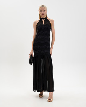 Twinset Чорна сукня міді з мереживом 261TP2780