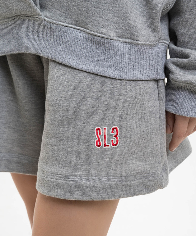 Solotre Серые меланжевые шорты с вышивкой монограммы M1AB0150 изображение 5