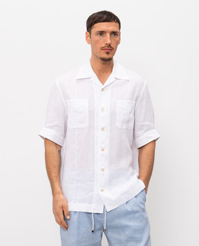 Brunello Cucinelli Сіра сорочка з льону з короткими рукавами MM6840619