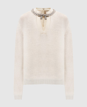 Valentino Белый свитер из шерсти с кристаллами 8B3KC71FA1E