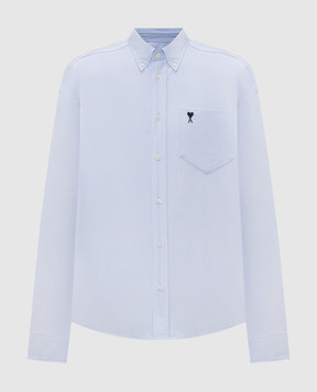 Ami Paris Голубая рубашка с вышивкой эмблемы HSH822CO0031