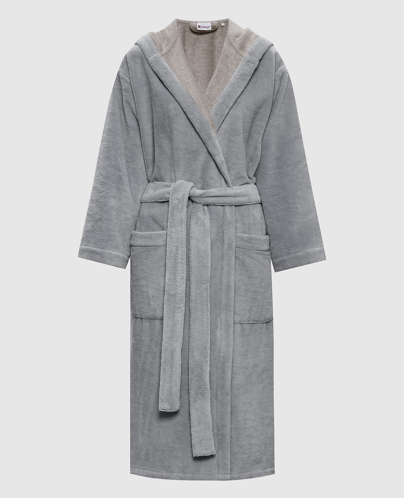 Серый махровый халат с капюшоном