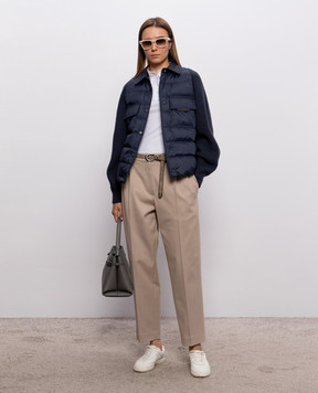 Brunello Cucinelli Бежеві штани з бавовни з ланцюжком моніль MP126P8308