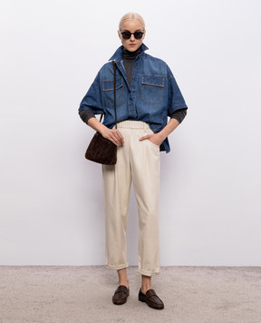 Brunello Cucinelli Синяя джинсовая рубашка с цепочкой мониль MH192RB506