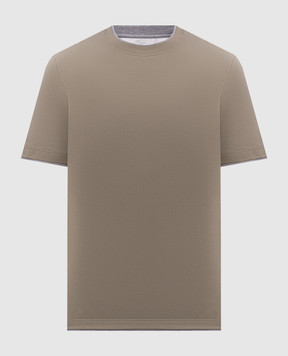 Brunello Cucinelli Футболка цвета хаки с эффектом наложения слоев M0B137427