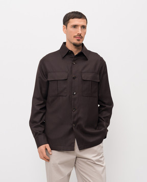 Agnona Коричнева куртка з кашеміру та шовку в стилі сорочки TS11U2YU7049