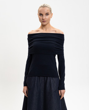 Max Mara Синий свитер MXMFARETRA из кашемира с открытыми плечами MXMFARETRA