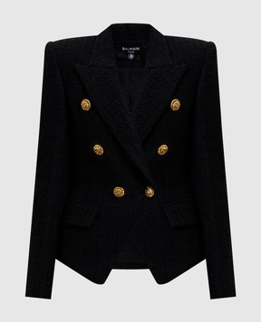 Balmain Чорний двобортний твідовий жакет GF1SI505XL81