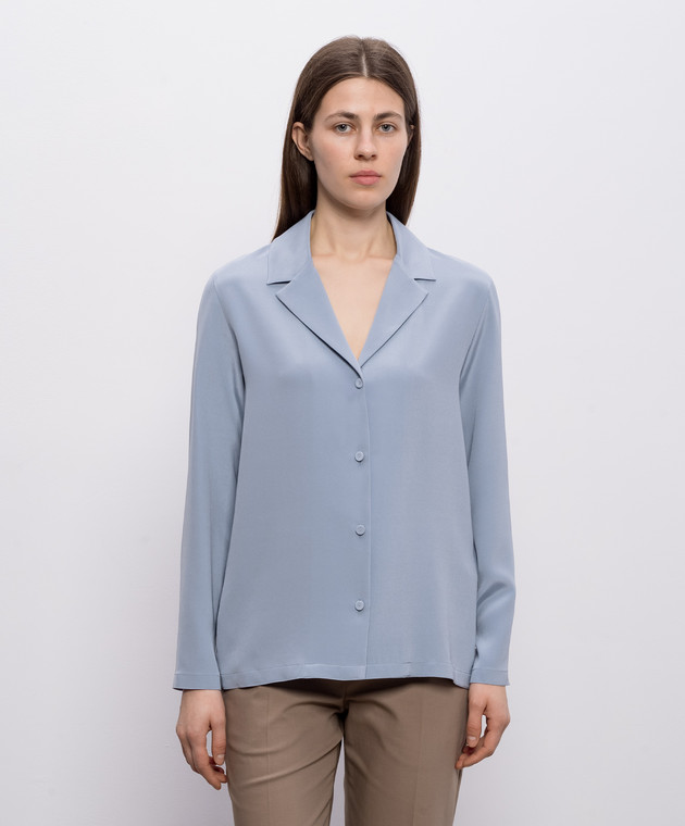 Max Mara Синяя блуза с шелком MXPAEDO изображение 2
