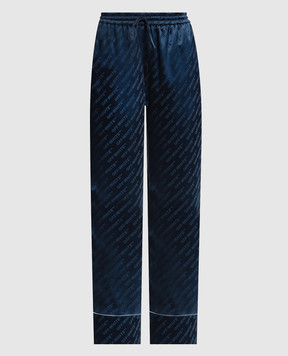 Off-White Сині штани в піжамному стилі у візерунок логотипа 2CA18ZF25FAB001