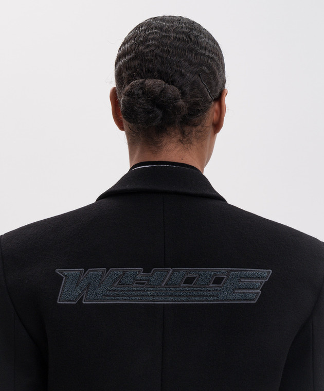 Off-White Чорне пальто з вовною з вишивкою логотипа 2FG00524T зображення 5