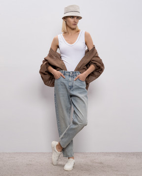 Brunello Cucinelli Белый топ в рубчике с цепочкой мониль M0TC8BJ312