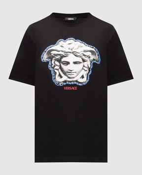 Versace Чорна футболка з принтом емблеми 10133021A16753