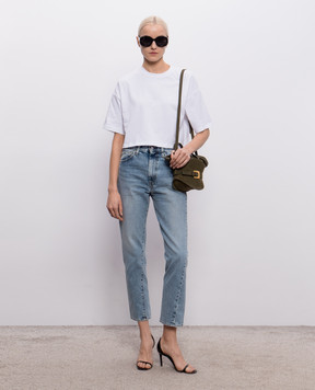 Balmain Белая укороченная футболка с вышивкой логотипа GF0EE145BD10