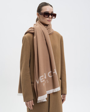 Givenchy Коричневий палантин з вовни і кашеміру з логотипом 710010177001