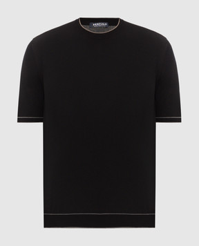 Bertolo Cashmere Чорна футболка з контрастним окантуванням 902204002056
