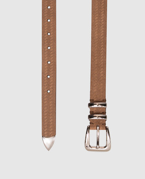 Brunello Cucinelli Коричневый замшевый ремень с брендовым тиснением MAUAS253P