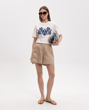 Max Mara Weekend Бежевая футболка WKDSABATO с цветочной вышивкой WKDSABATO