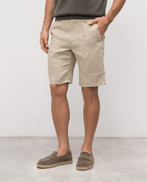 Stefano Ricci Бежеві шорти з льону та шовку з патчем логотипа M8T6100060TXFIL