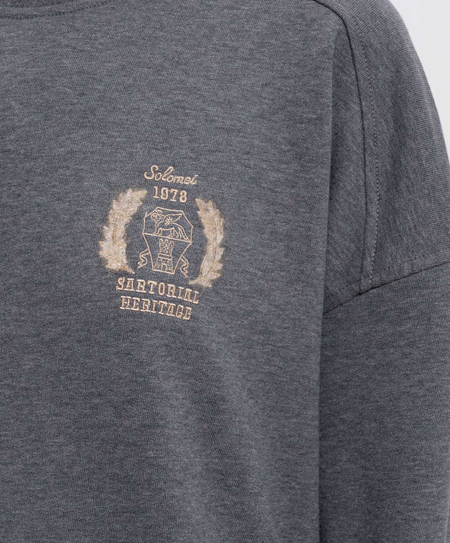 Brunello Cucinelli Сірий меланжевий світшот з вишивкою емблеми MN05NB2X00 зображення 5